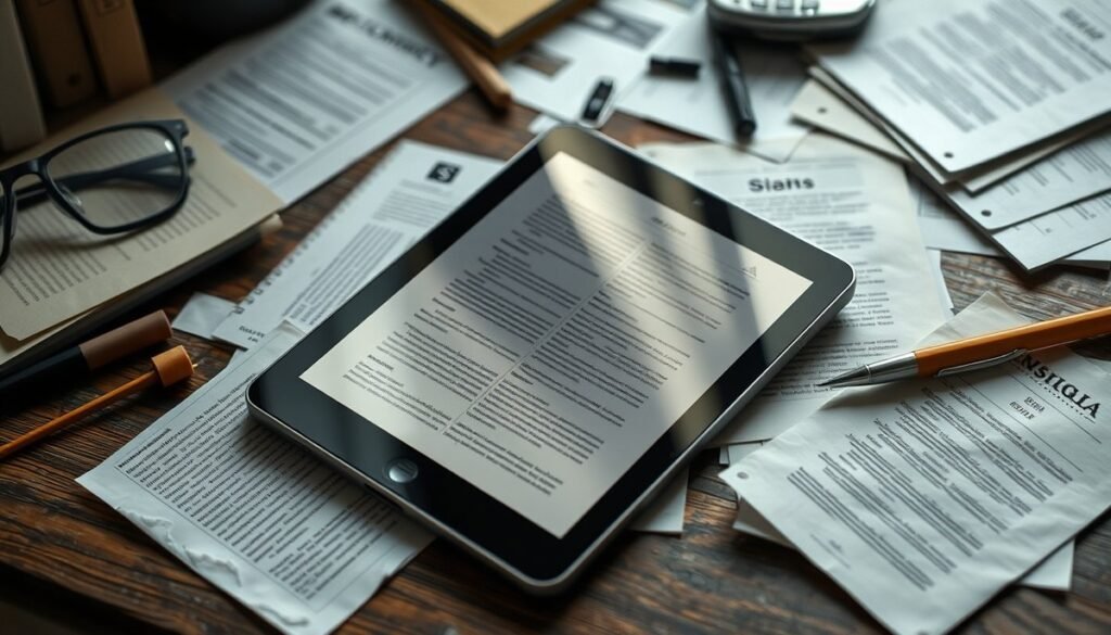 Tablet displaying task management applications like Todoist and Trello with project boards and to-do lists in realistic office environment Para gestionar tus tareas diarias