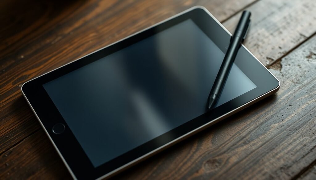 Proceso creativo en aplicación Procreate mostrando ilustración digital con trazos de pincel, paletas de color y Apple Pencil contenido multimedia